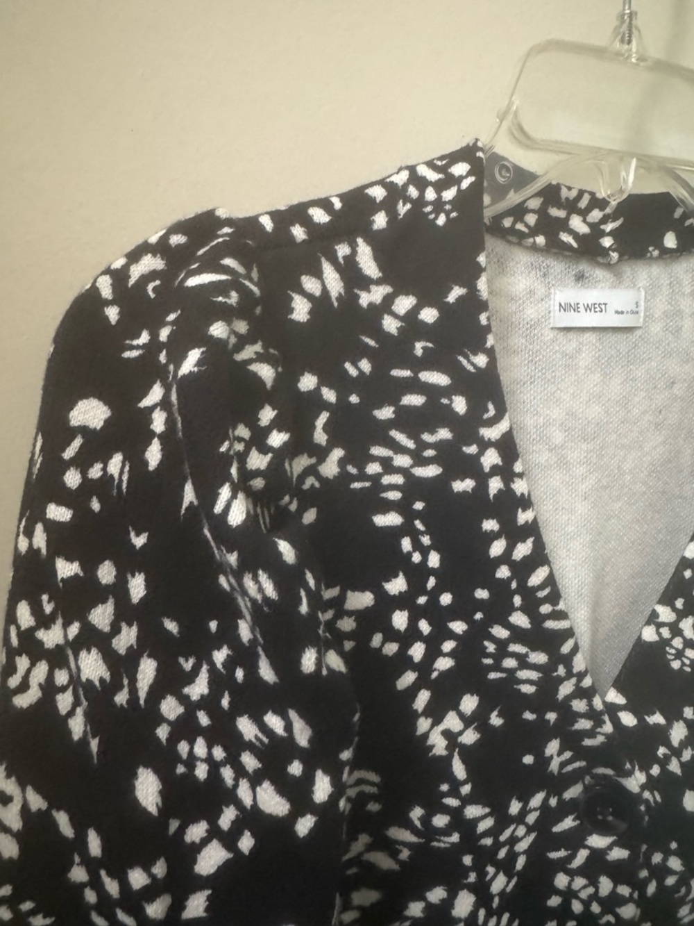 Nine West Black and White V-Neck Button Sweater